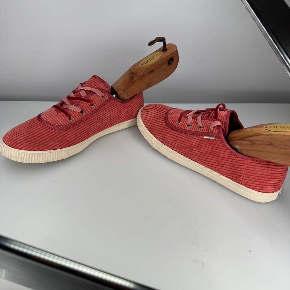 TOMS Carmel Shoes Women 6.5 Burnt Orange Rose Corduroy Velvet Lace Sneakers - Picture 9 of 10